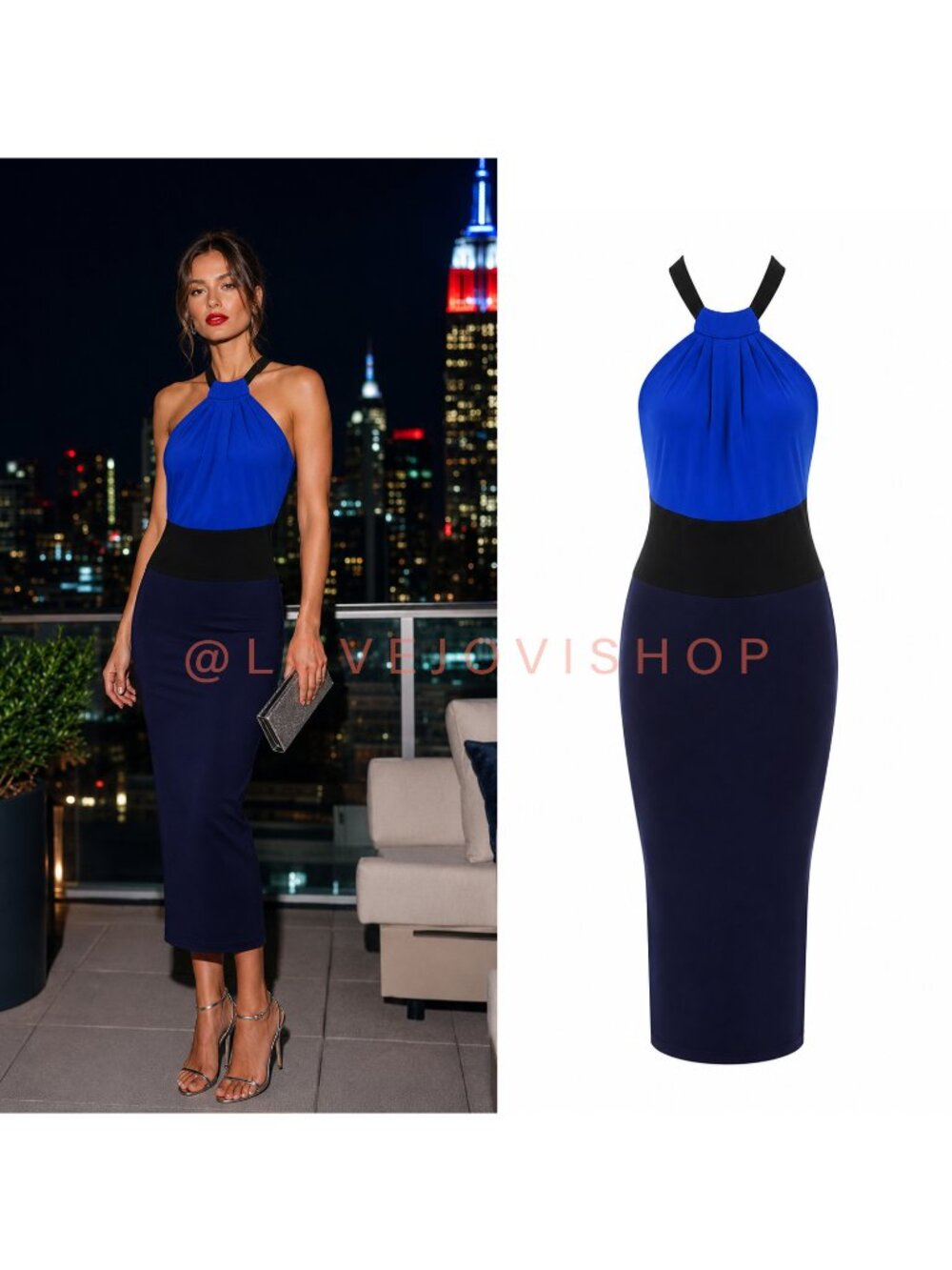 Dress | Costume National Y2K Runway Royal Blue Midi Halter | Colorblock | L 12